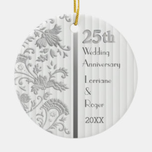 Silver Floral Elegance25. Hochzeitstag Keramikornament