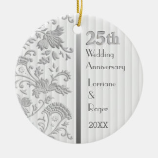 Silver Floral Elegance25. Hochzeitstag Keramikornament