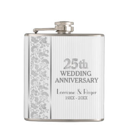 Silver Floral Elegance 25. Hochzeitstag Flachmann