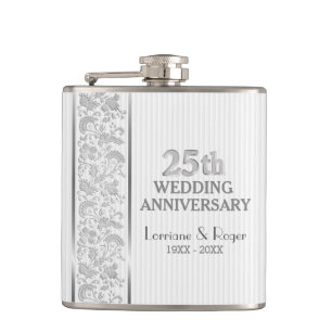 Silver Floral Elegance 25. Hochzeitstag Flachmann