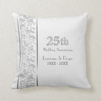 Silver Floral Elegance 25. Hochzeitstag Kissen