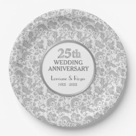 Silver Floral Elegance 25. Hochzeitstag Pappteller