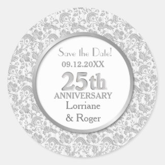 Silver Floral Elegance 25. Hochzeitstag Runder Aufkleber