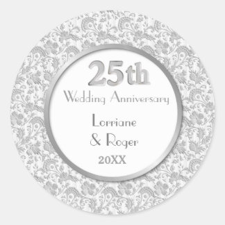 Silver Floral Elegance 25. Hochzeitstag Runder Aufkleber