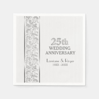 Silver Floral Elegance 25. Hochzeitstag Serviette