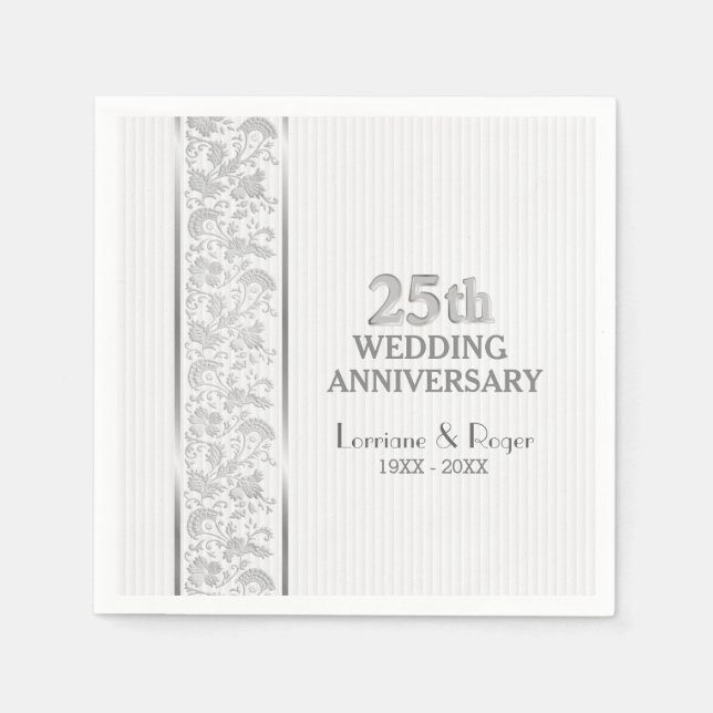 Silver Floral Elegance 25. Hochzeitstag Serviette (Vorderseite)