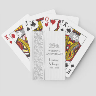 Silver Floral Elegance 25. Hochzeitstag Spielkarten