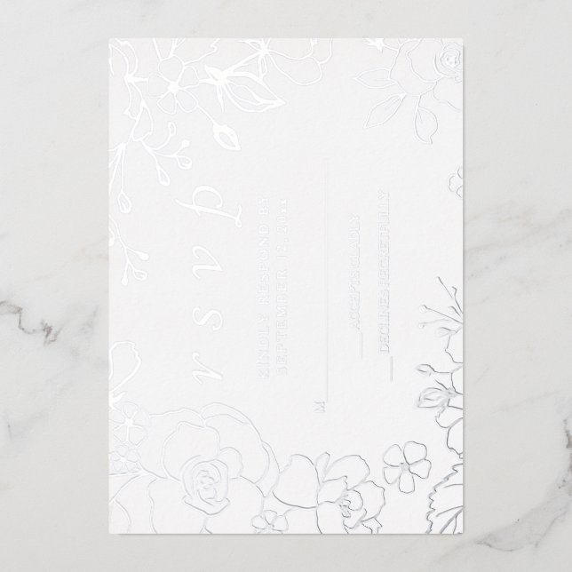 Silver Floral Elegant Wedding UAWG Folieneinladung (Vorderseite)