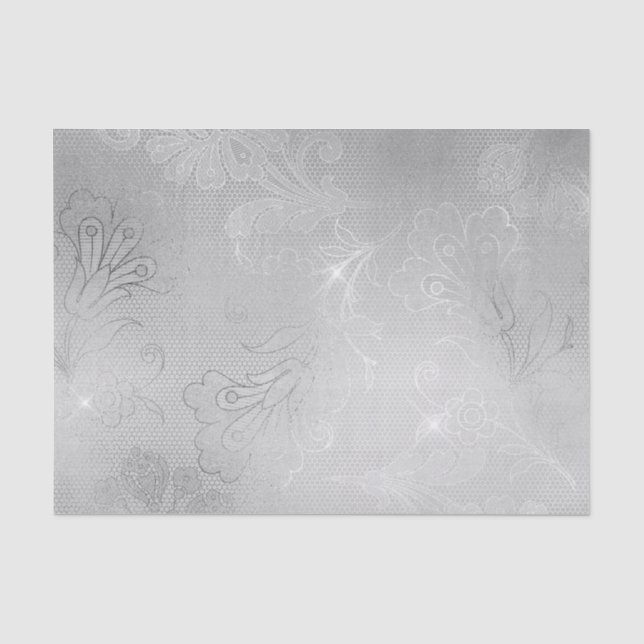Silver Floral Lace Wedding Seidenpapier (Vorderseite)