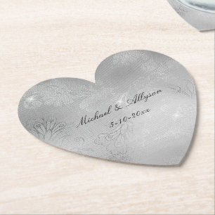 Silver Floral Lace Wedding Untersetzer