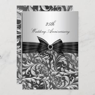 Silver Floral Leaf 25. Hochzeitstag Einladung