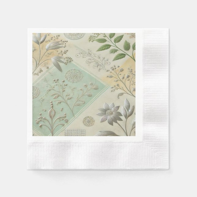 Silver Floral Motif Design Serviette (Vorderseite)