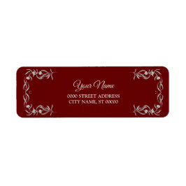 Silver Floral Pattern Red Wedding Return Address