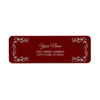 Silver Floral Pattern Red Wedding Return Address