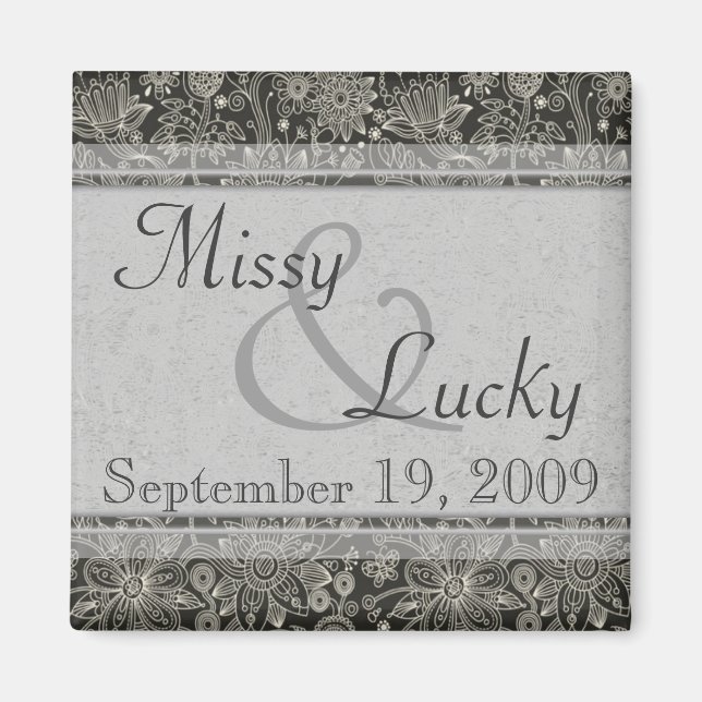 Silver Floral Save the Date Magnet (Vorne)