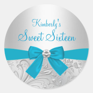 Silver Floral Swirl & Bow 16 . Geburtstag Sticker
