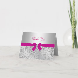 Silver Floral Swirl & Bow pink Danke Karte