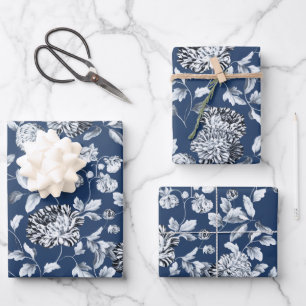 Silver Floral Valley on Navy Blue Geschenkpapier Set