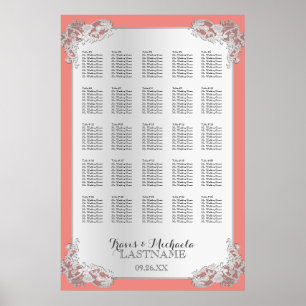 Silver Floral Wedding Chart 24x36 Poster
