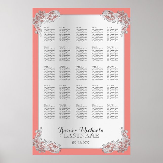 Silver Floral Wedding Chart 24x36 Poster (Vorne)