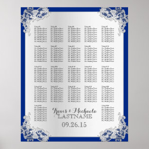 Silver Floral Wedding Chart Poster