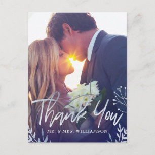 Silver Floral Wedding Foto Danke Postcard Postkarte