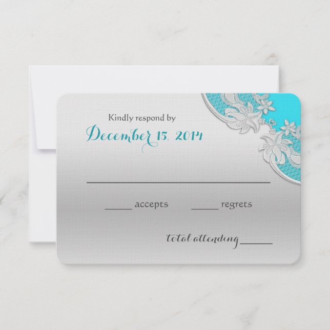 Silver Floral Wedding Reply Türkis RSVP Karte (Vorderseite)