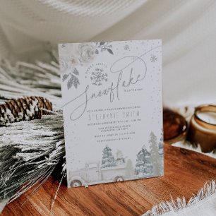 Silver Floral Winter Snowflake Babydusche Einladung