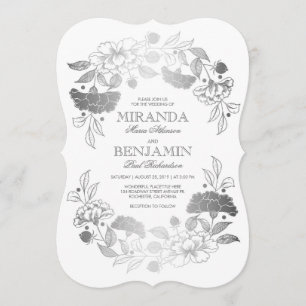 Silver Floral Wreath Elegante und Vintage Wedding Einladung