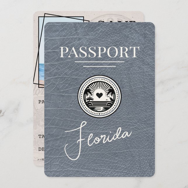 Silver Florida Passport Save the Date (Vorne/Hinten)