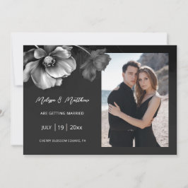 Silver Flowers Black Wedding Save The Date