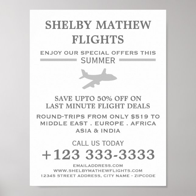 Silver Flugzeug Icon, Airline Advertising Poster (Vorne)