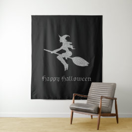 Silver Flying Hexe Halloween Foto Hintergrund Wandteppich
