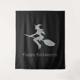Silver Flying Hexe Halloween Foto Hintergrund Wandteppich