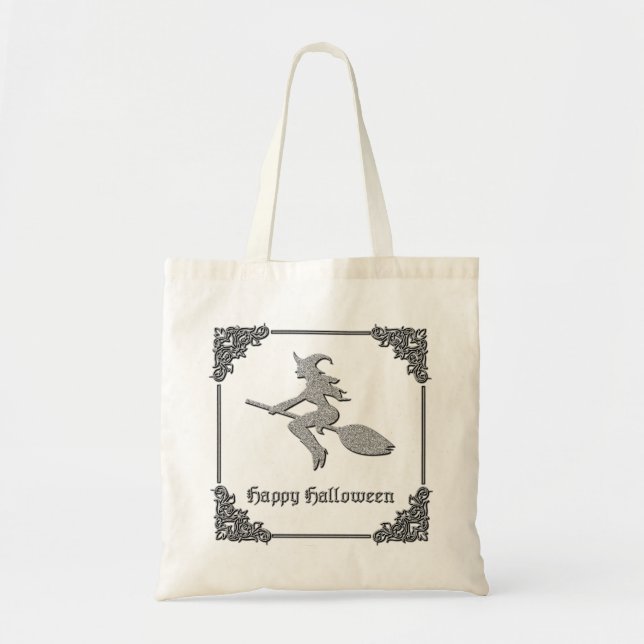 Silver Flying Hexe Halloween Tragetasche (Vorne)
