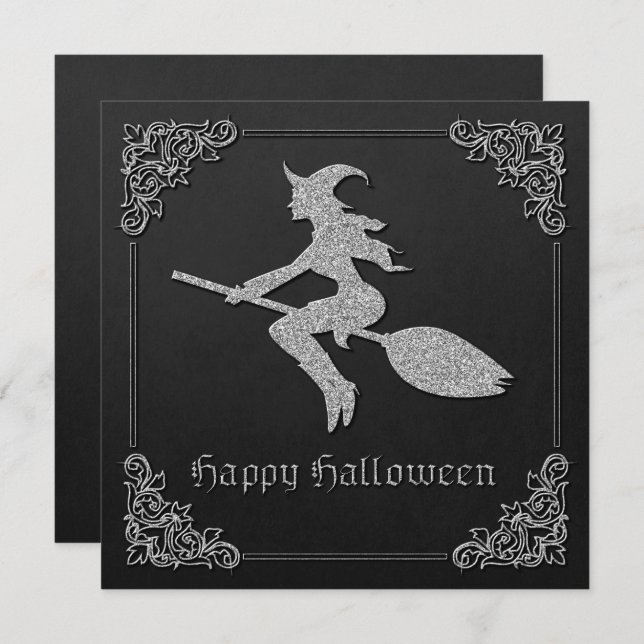 Silver Flying HexenHalloween-Grußkarte (Vorne/Hinten)
