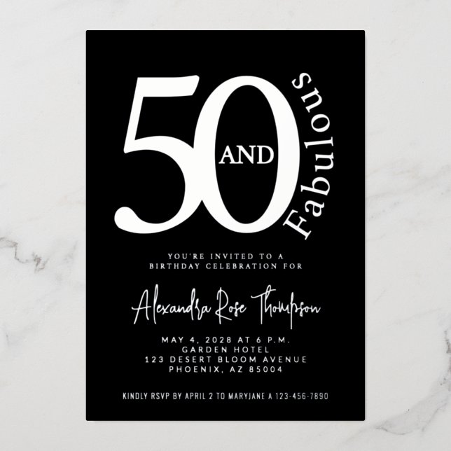 Silver Foil 50 and Fabulous 50th Birthday Party Folieneinladung (Vorderseite)