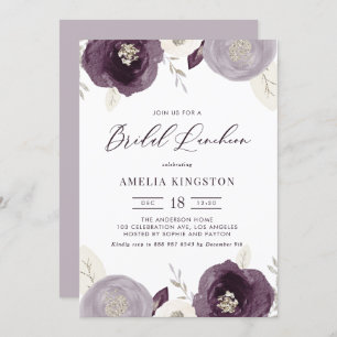 Silver Foil and Purple Flowers Bridal Luncheon Einladung