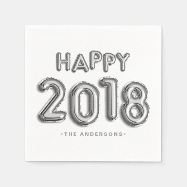 Silver Foil Balloons Happy 2018 | Neujahr Serviette (Vorderseite)