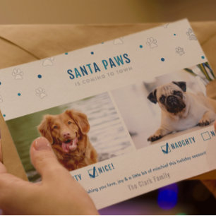 Silver Foil & Blue Santa Paws Zwei Hunde Foto Card Folien Feiertagskarte