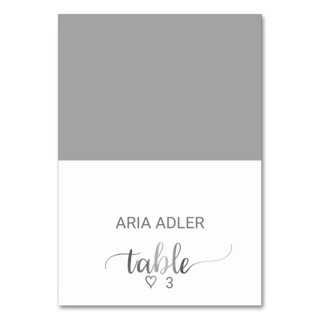 Silver Foil Calligraphy Wedding Escort Platzkarten Tischnummer (Vorderseite)