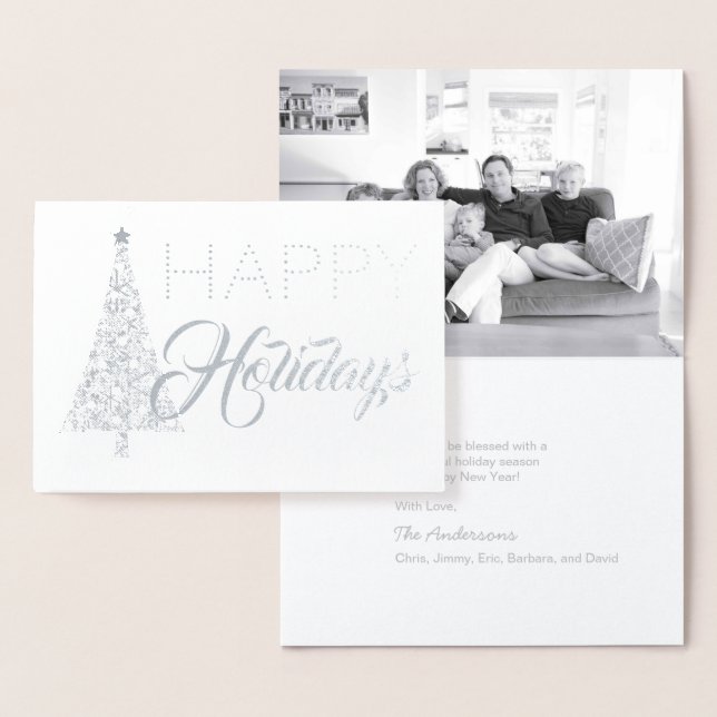 Silver Foil Christmas Tree Happy Holidays Foto Folienkarte (Anzeige)