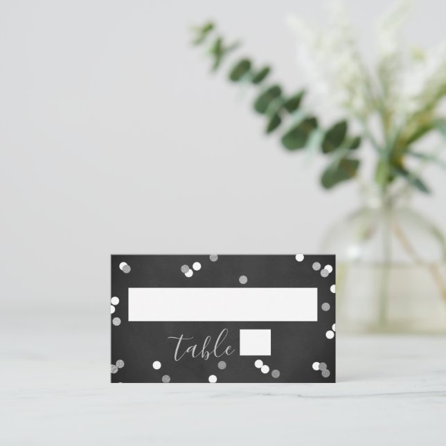 Silver Foil Confetti Brautparty Platzkarte (Stehend Vorderseite)