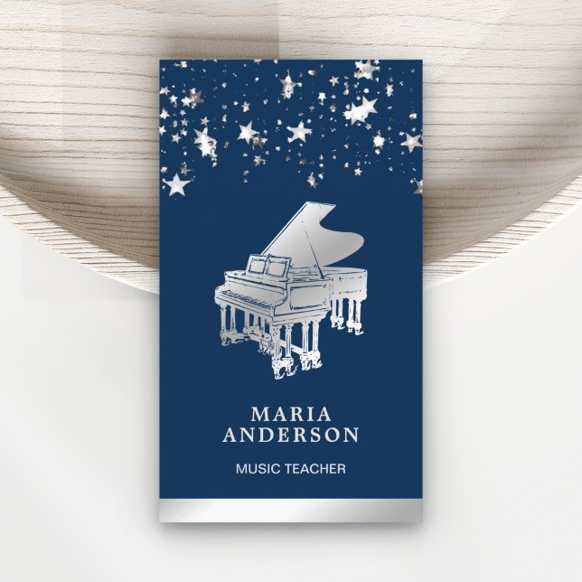 Silver Foil Confetti Grand Piano Musiker Pianist Visitenkarte (Von Creator hochgeladen)
