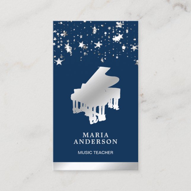 Silver Foil Confetti Grand Piano Musiker Pianist Visitenkarte (Vorderseite)