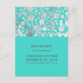 Silver Foil Confetti Save the Date Aquamarin Ankündigungspostkarte