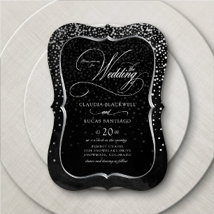 Silver Foil Confetti Schwarz-weiß Wedding Einladung