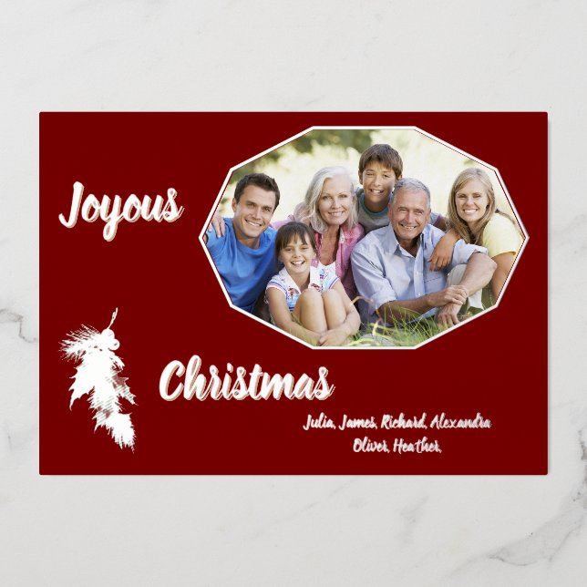 Silver Foil Dark Red Joyce Weihnachtsfest Foto Folieneinladung (Vorderseite)