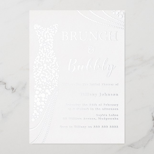 Silver Foil Dress Brautparty Brunch & Bubbly Folieneinladung (Vorderseite)