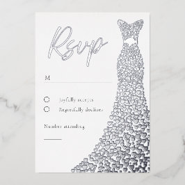 Silver Foil Dress Bridal oder Birthday RSVP Card Folieneinladung